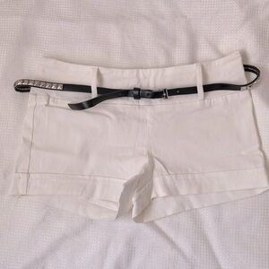 White low rise mini shorts with belt